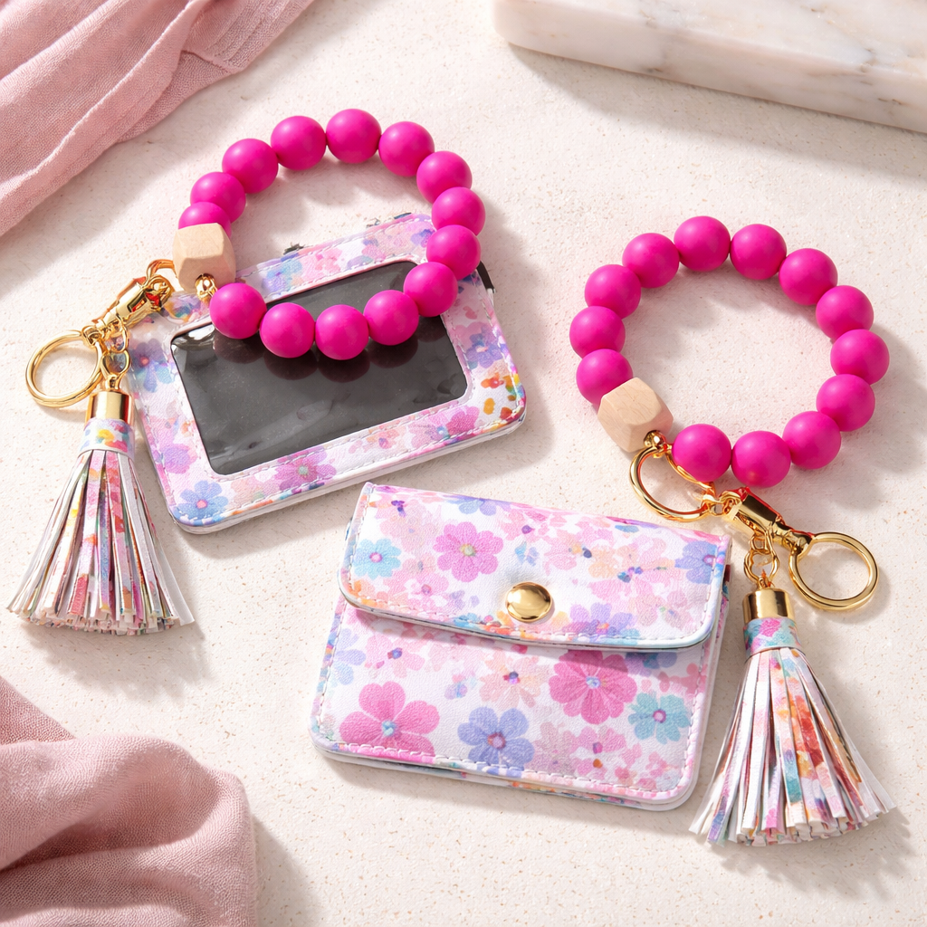 LEATHER WRISTLET WITH KEYCHAIN VARIETY OF COLORS
