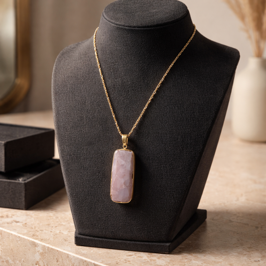 STERLING SILVER GOLD PLATED 16" CHAIN WITH ROSE QUARTZ PENDANT