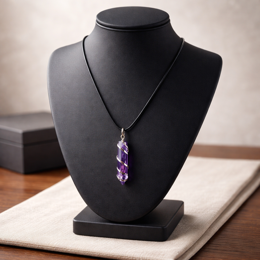 AMETHYST WRAPPED CRYSTAL PENDANT WITH CORD