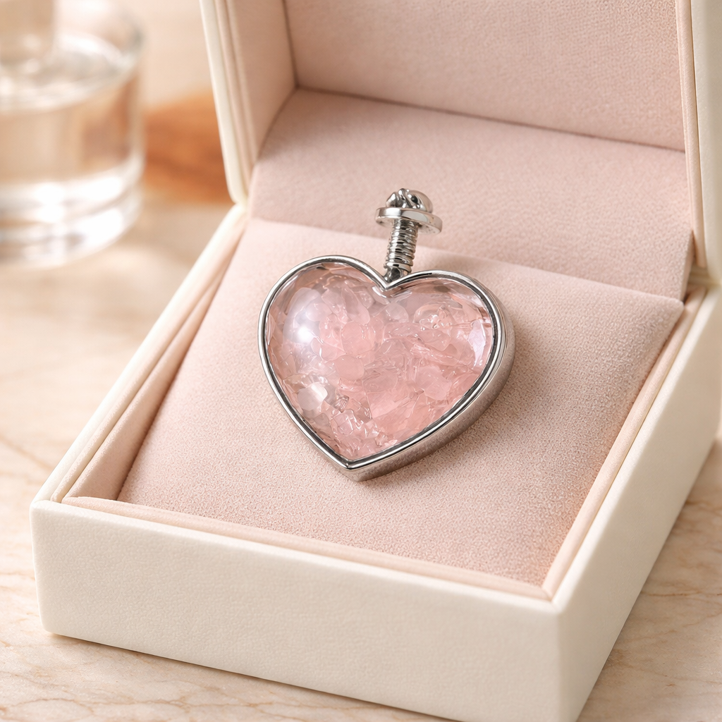 ROSE QUARTZ SILVER HEART CHIP PENDANT