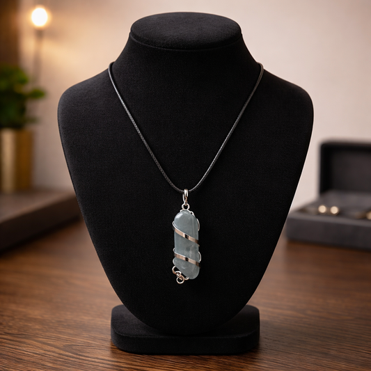 GREEN AVENTURINE WRAPPED CRYSTAL PENDANT WITH CORD