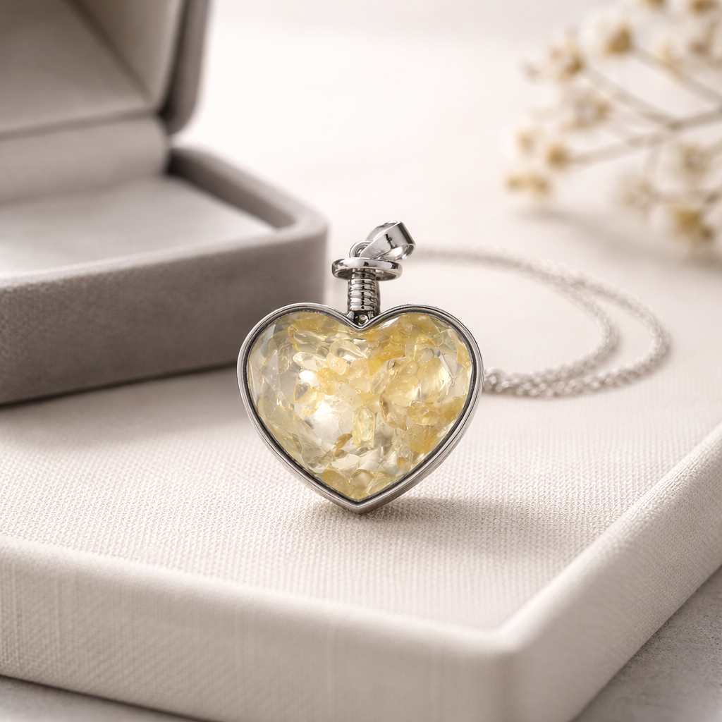 CITRINE SILVER HEART CHIP PENDANT