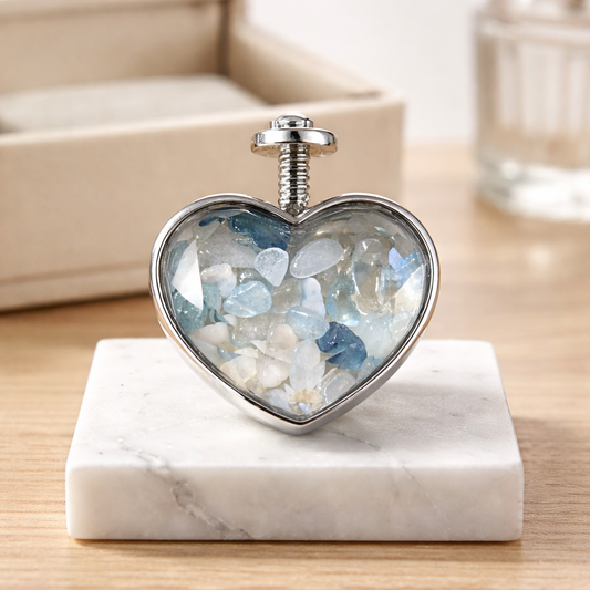 AQUAMARINE SILVER HEART CHIP PENDANT