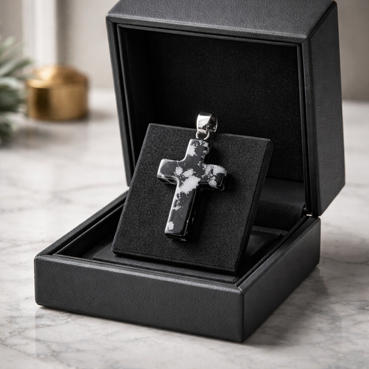 SNOWFLAKE OBSIDIAN CROSS PENDANT