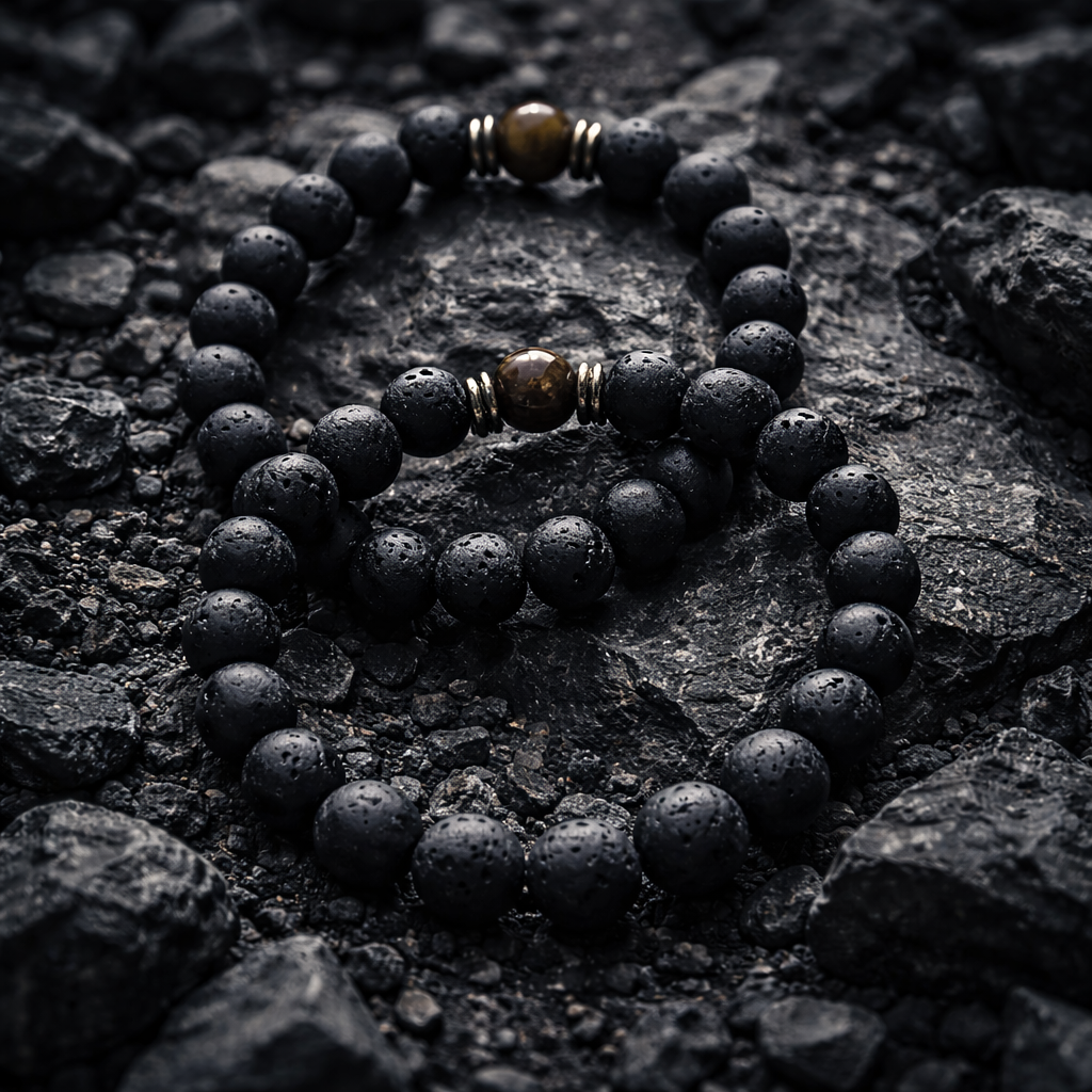 LAVA STONE ESSENTIAL OIL DIFFUSER BRACELET WITH TIGERS EYE