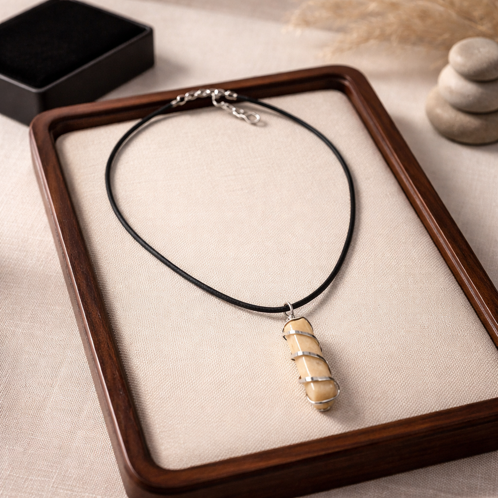 YELLOW QUARTZ WRAPPED CRYSTAL PENDANT WITH CORD