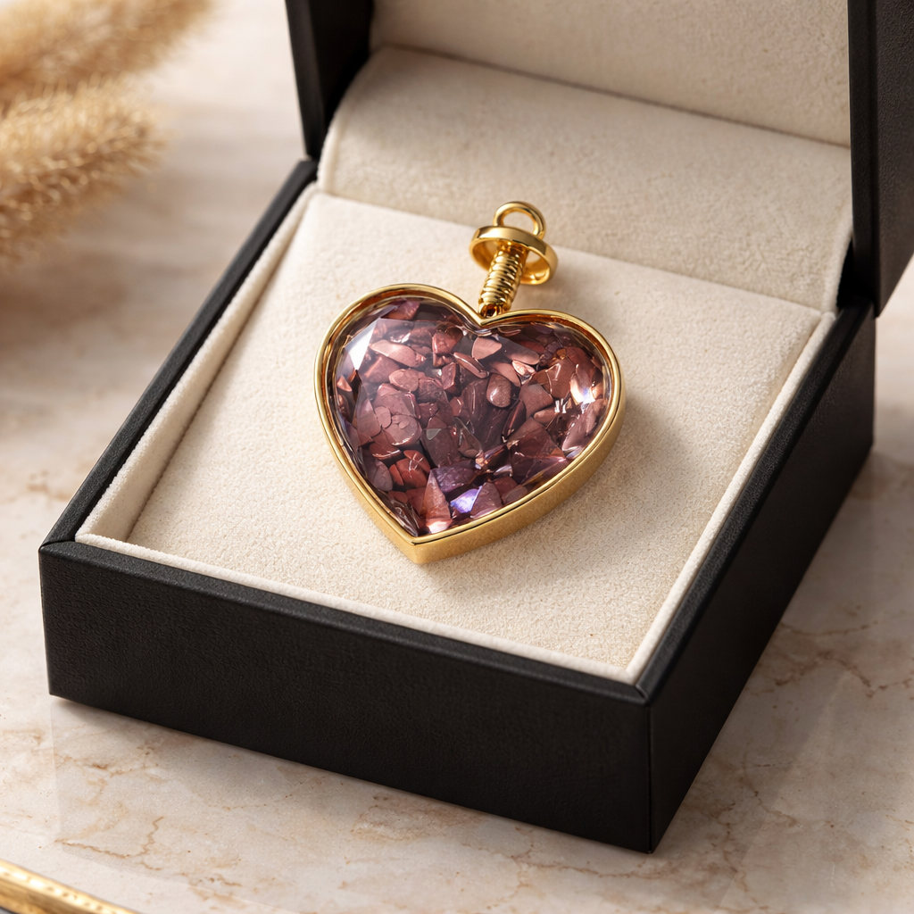 RED JASPER GOLD HEART CHIP PENDANT