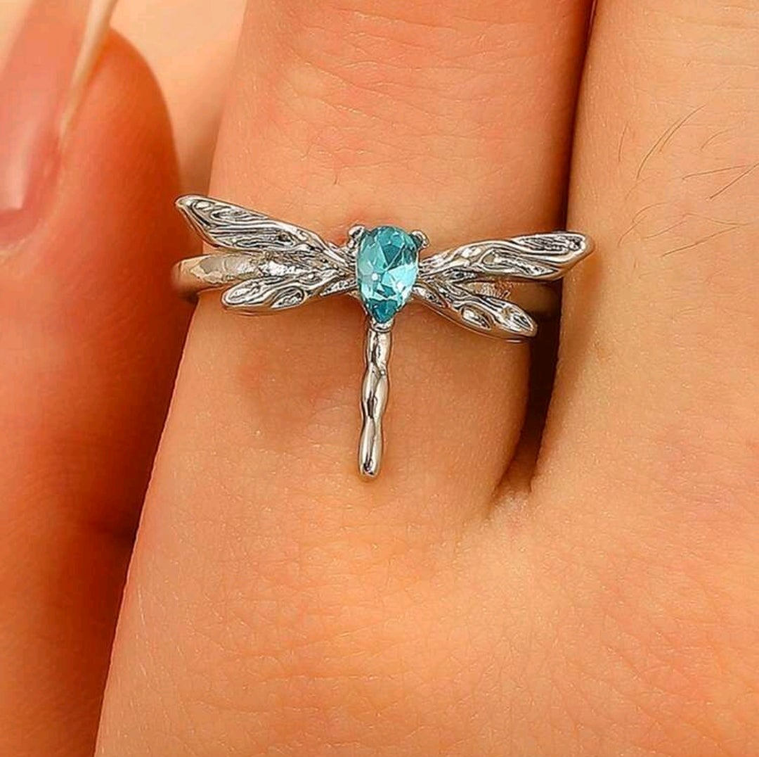 Rhinestone Dragonfly Open Ring