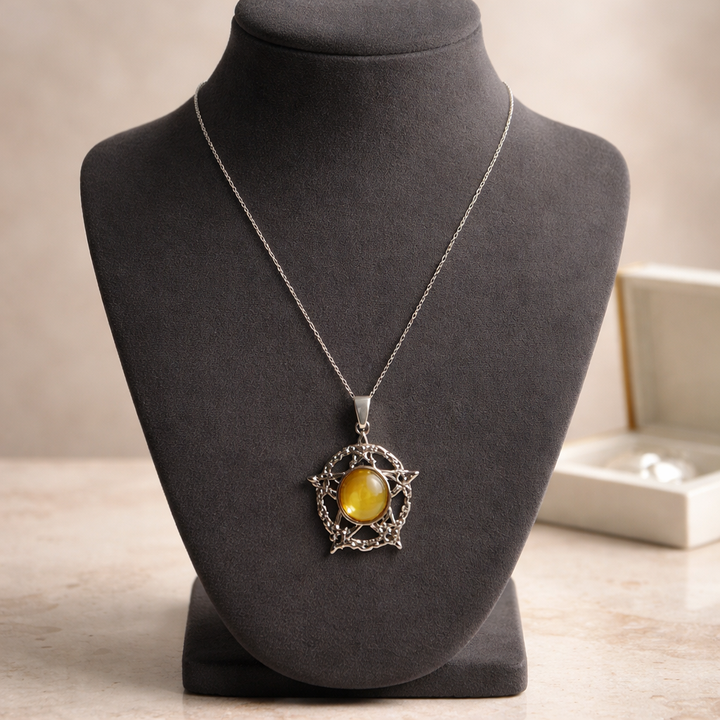 STERLING SILVER 18" CHAIN WITH YELLOW JADE PENDANT
