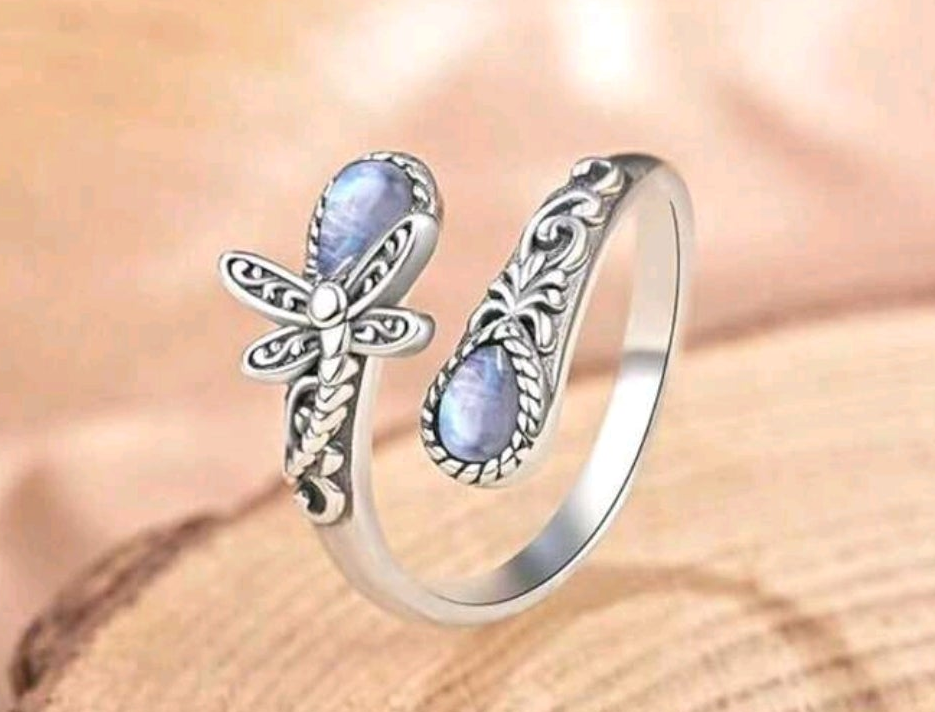 Dragonfly Moonstone Adjustable Ring