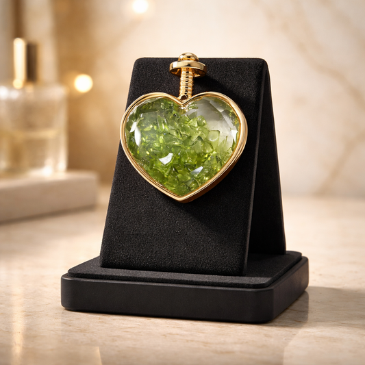 PERIDOT GOLD HEART CHIP PENDANT