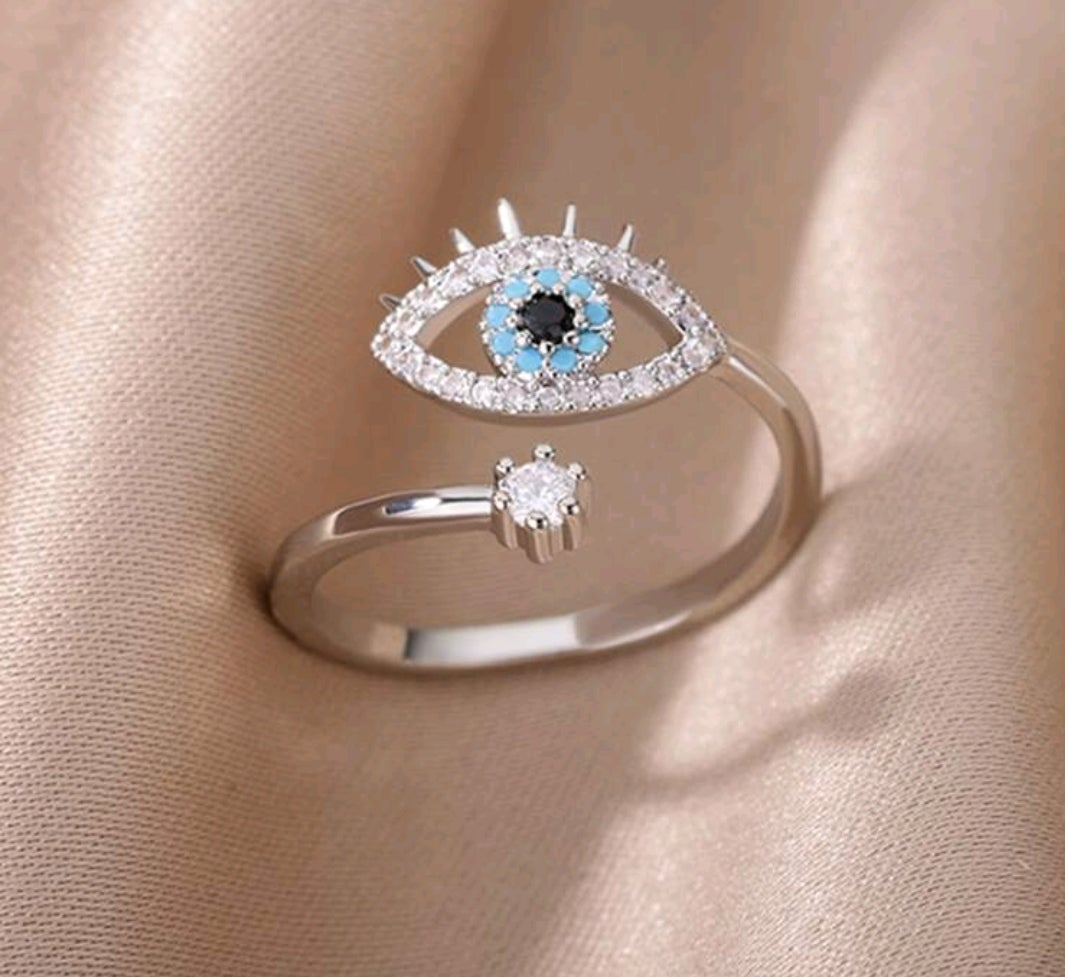 Evil Eye Rhinestone Open Ring