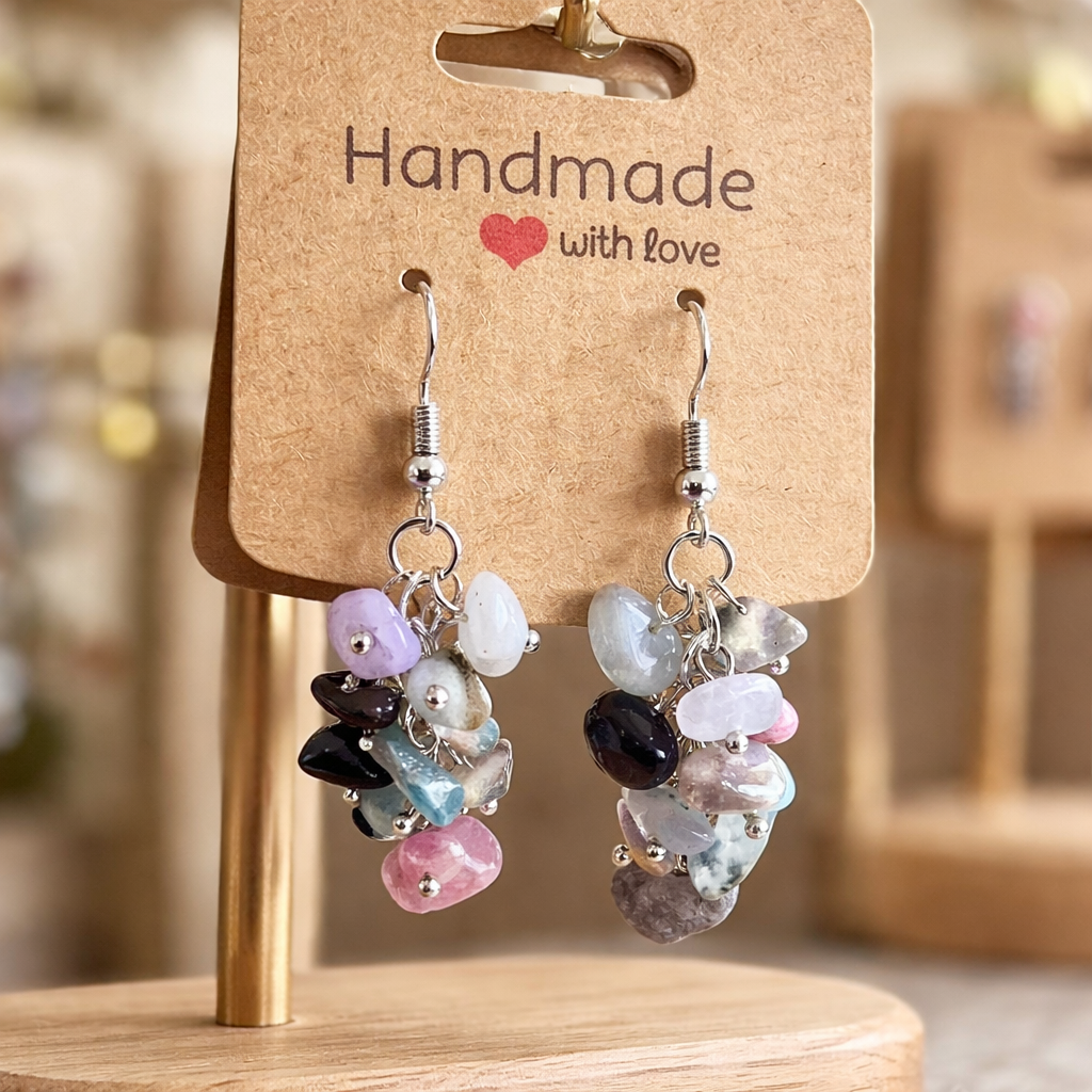 MULTI COLORED TOURMALINE CHIP EARRINGS
