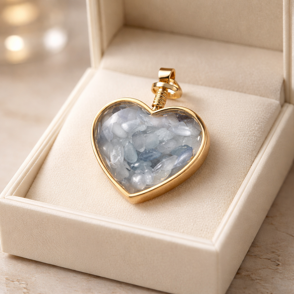 AQUAMARINE GOLD HEART CHIP PENDANT