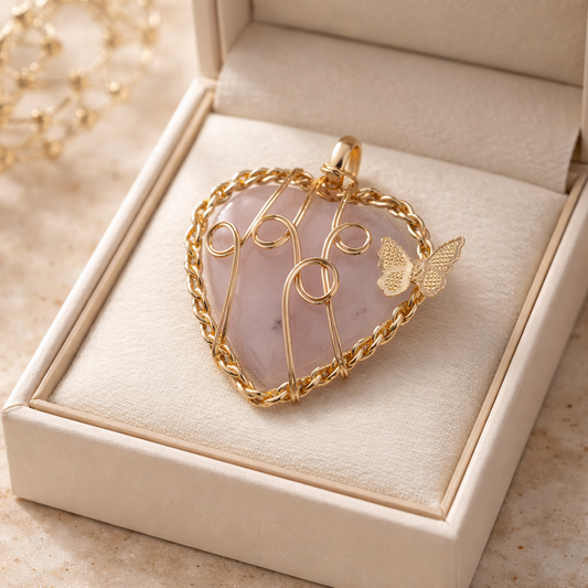 ROSE QUARTZ WRAPPED HEART PENDANT
