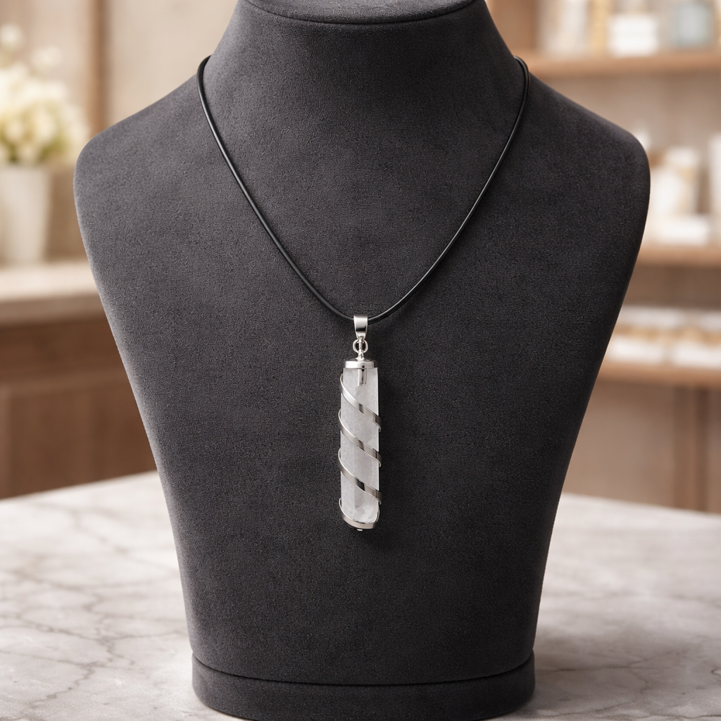 CLEAR QUARTZ WRAPPED CRYSTAL PENDANT WITH CORD