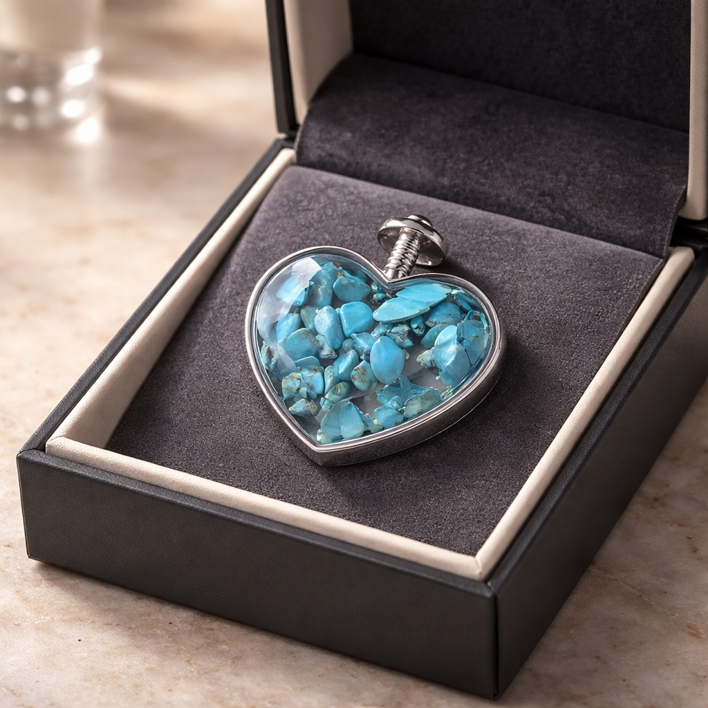 TURQUOISE SILVER HEART CHIP PENDANT