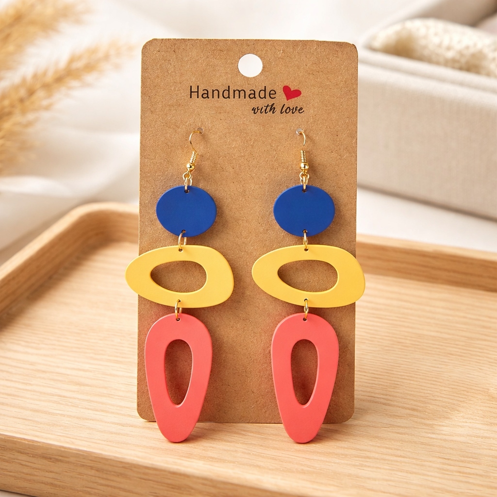 BLUE YELLOW ORANGE DANGLE EARRINGS